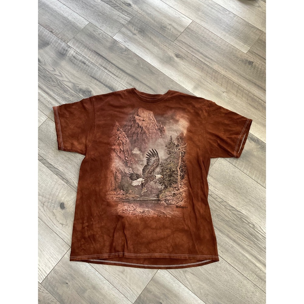 The Mountain Eagle Graphic T-Shirt Brown Tie Dye Nature‎ Mountain Scene Mens XL